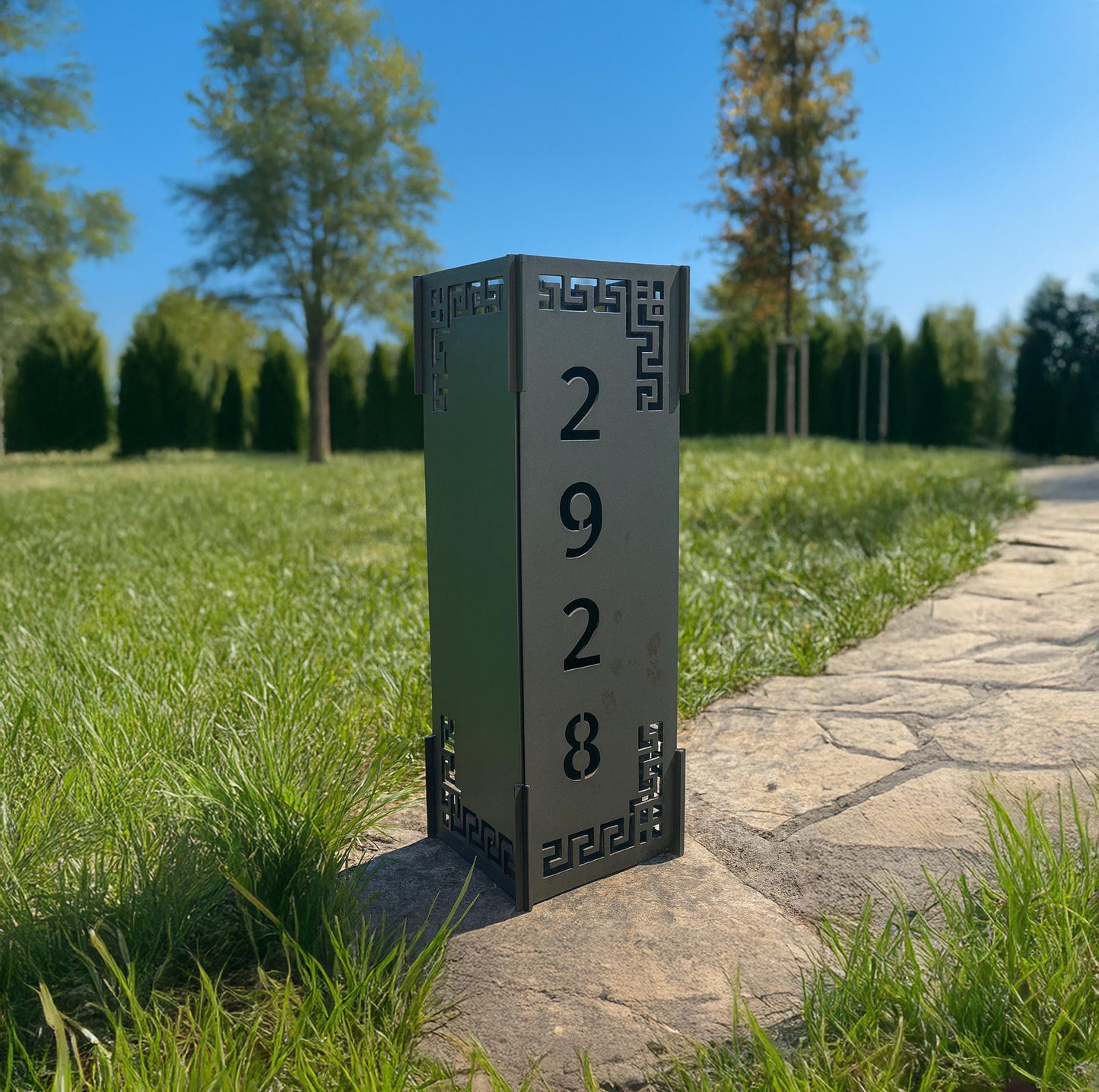 Metal Garden Column, House Number Column, Modern  Address Sign for Yard, Custom Outdoor Garden Post, 14 Gauge Steel, Valentines Day Gift