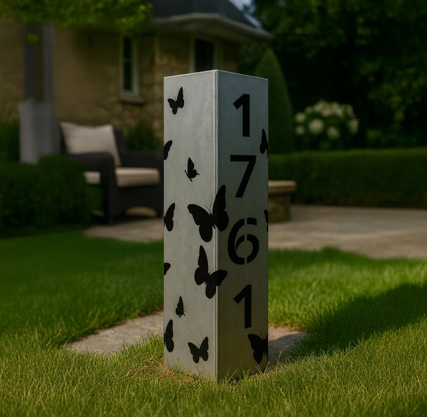 Butterfly Garden Column, Metal Address Post, Modern Landscape Decor