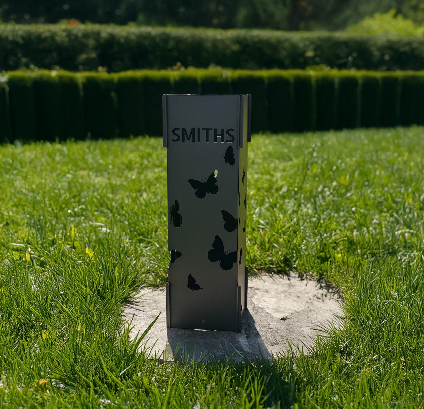 Butterfly Garden Column, Metal Address Post, Modern Landscape Decor