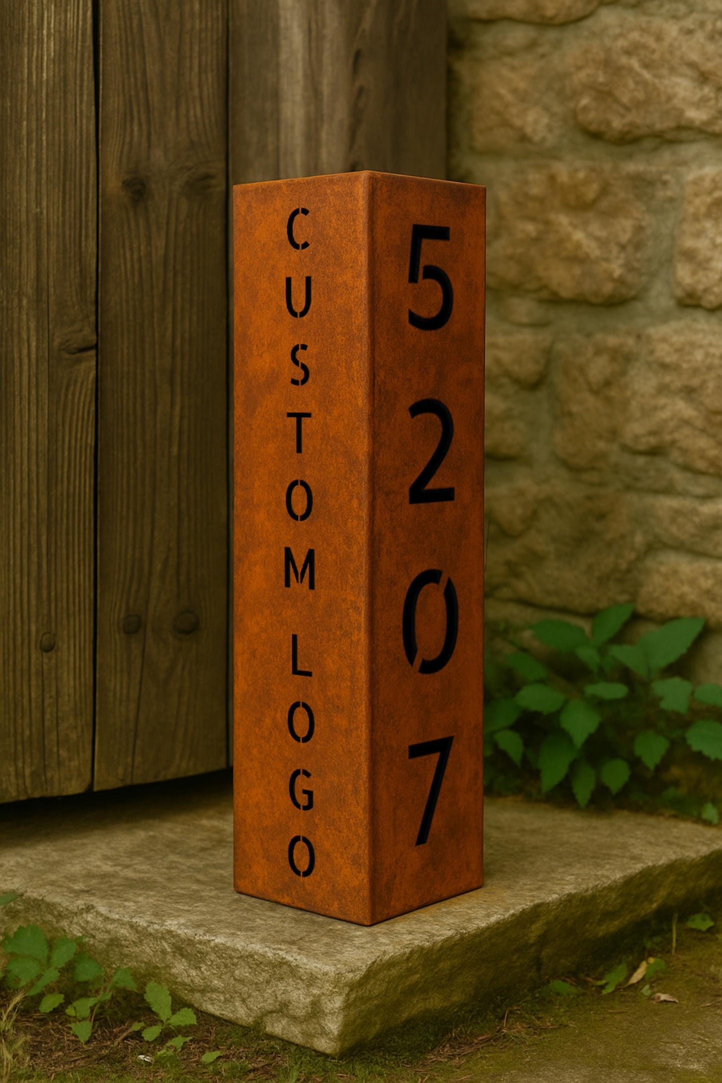 Custom Logo Address Pillar, Modern Metal Sign, Business Logo Column, Illuminated Landscape Post, House Number Sign