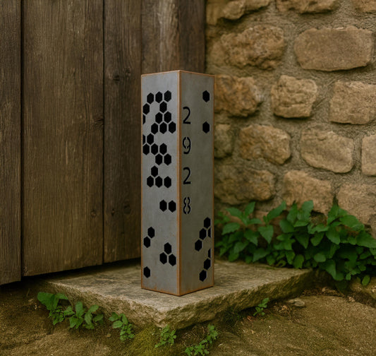 Valentine’s Day Gift for Him, House Number Column, Rustic Metal Address Post for Yard, Custom Outdoor Garden Sign, Raw Steel 