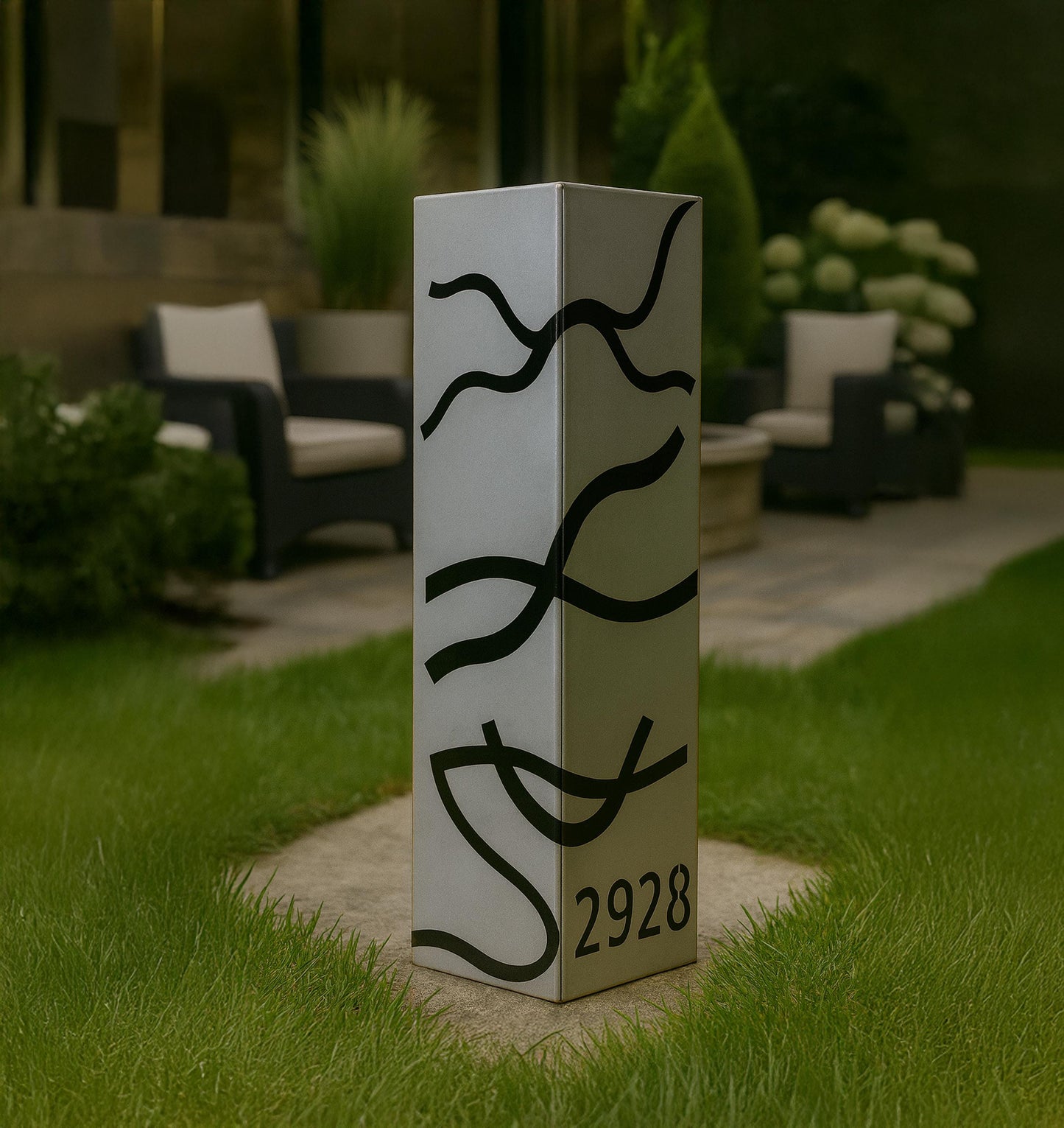 Metal Garden Address Column, Modern Steel Yard Pillar with Custom House Numbers