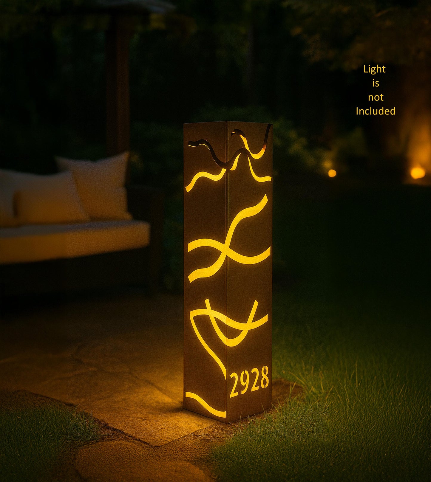 Metal Garden Address Column, Modern Steel Yard Pillar with Custom House Numbers