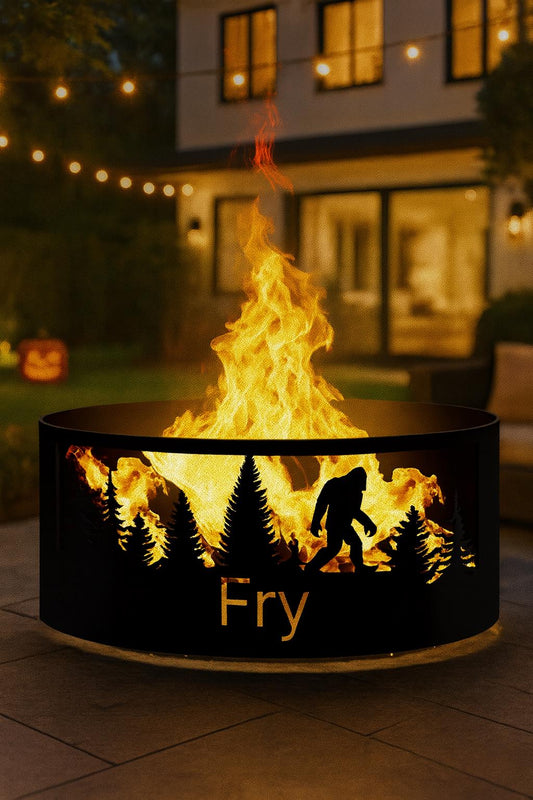Bigfoot Fire Pit, Custom Metal Fire Ring with Name, Personalized Steel Firepit for Backyard, Outdoor Bonfire Ring, Christmas Gift for Him
