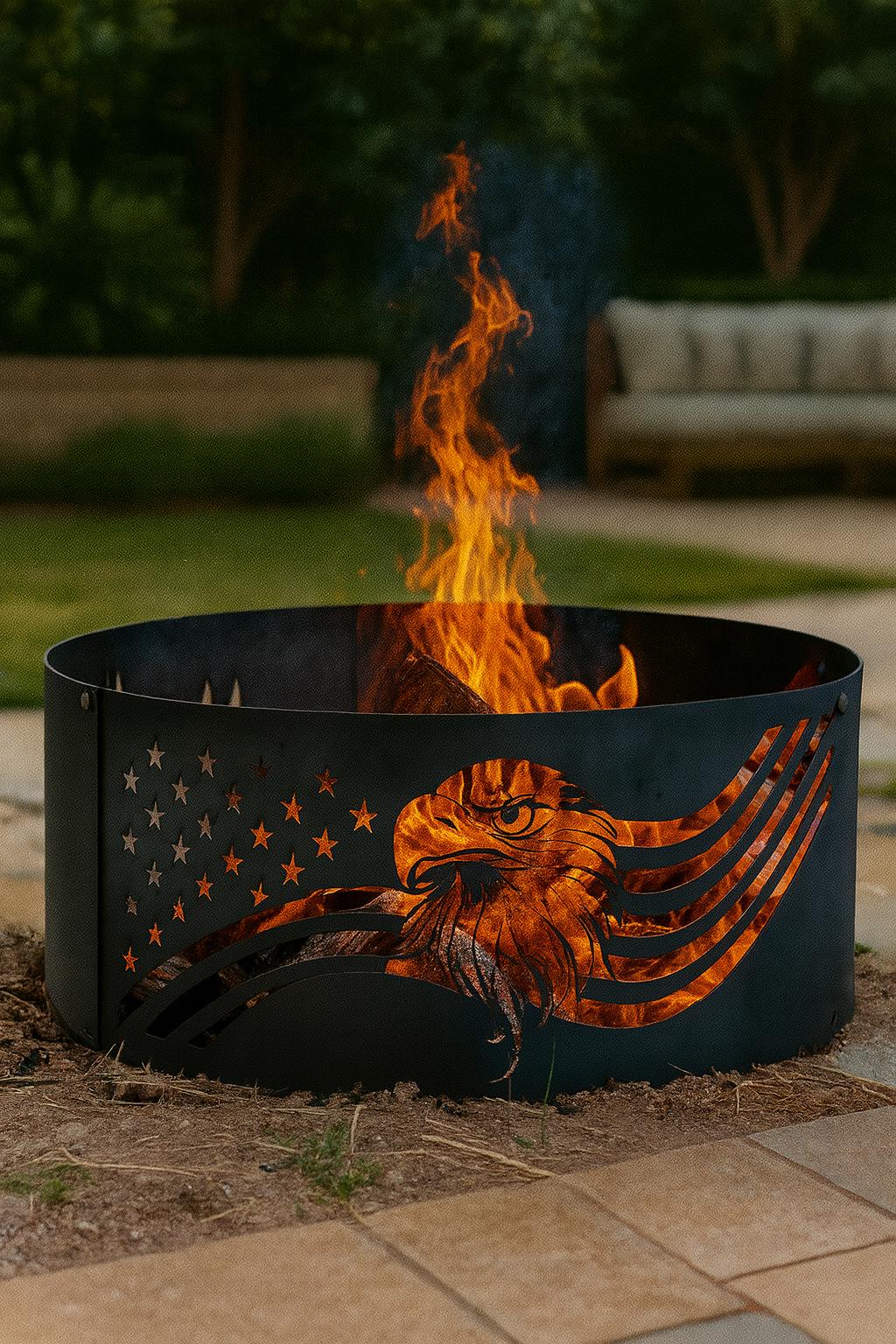 American Eagle Fire Pit Ring, USA Flag Metal Fire Pit Bowl, Patriotic Outdoor Fire Pit, Custom Backyard Fire Pit, Gift for Dad Veteran USA