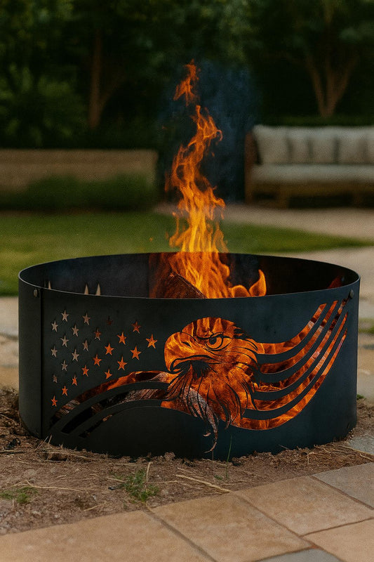American Eagle Fire Pit Ring, USA Flag Metal Fire Pit Bowl, Patriotic Outdoor Fire Pit, Custom Backyard Fire Pit, Gift for Dad Veteran USA