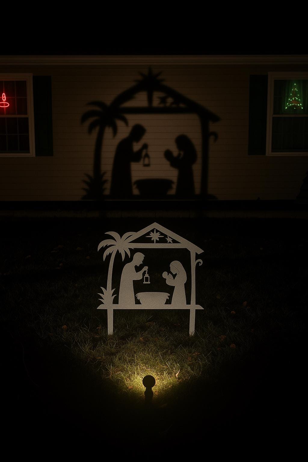 Minimalist Metal Nativity Shadow Caster, Modern Holy Family Garden Stake, Rustic Light Casting Christmas Yard Art, Outdoor Faith Decor Gift