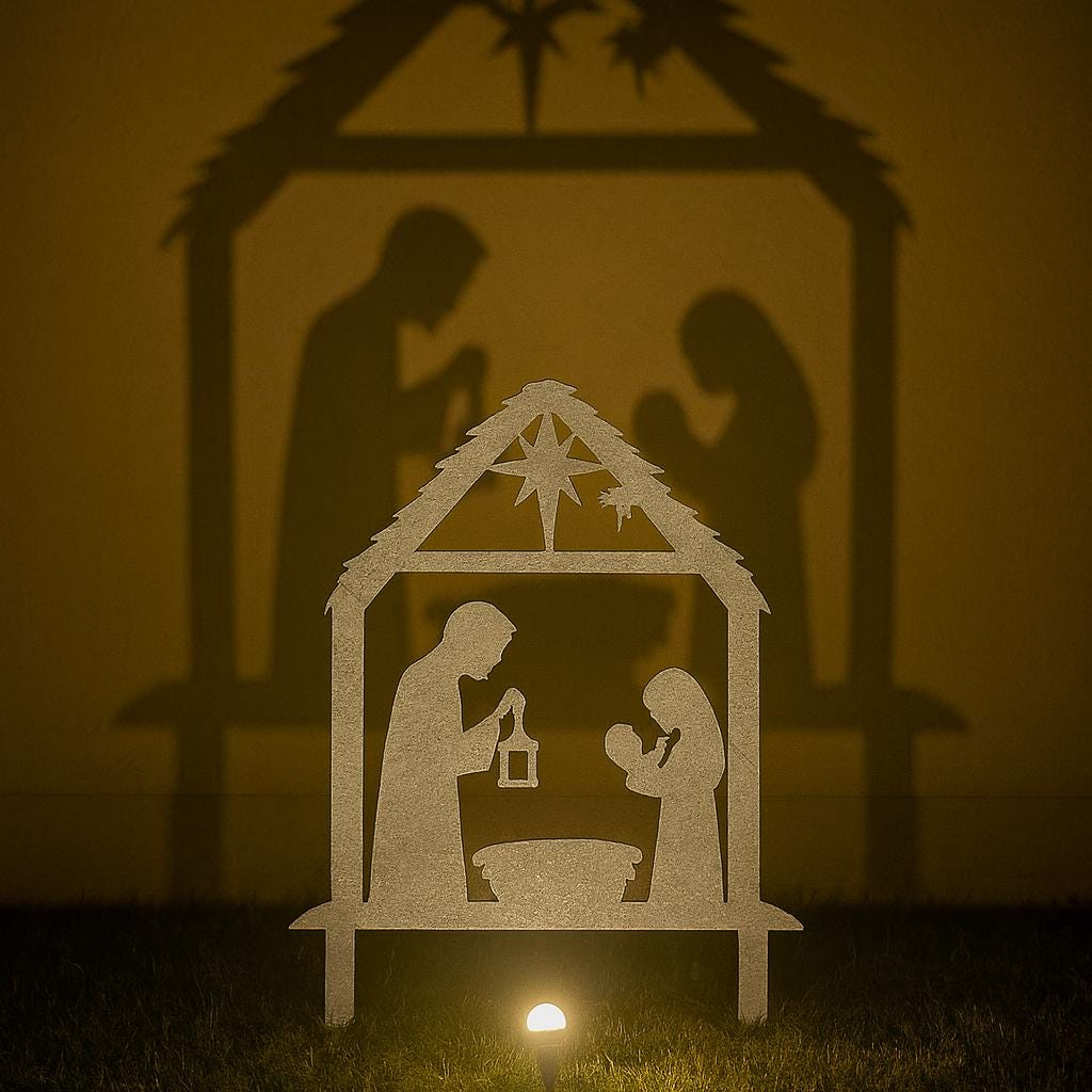 Metal Nativity Garden Stake | Minimalist Holy Family Yard Art | Modern Christmas Outdoor Decor | Light Casting Nativity Shadow Gift