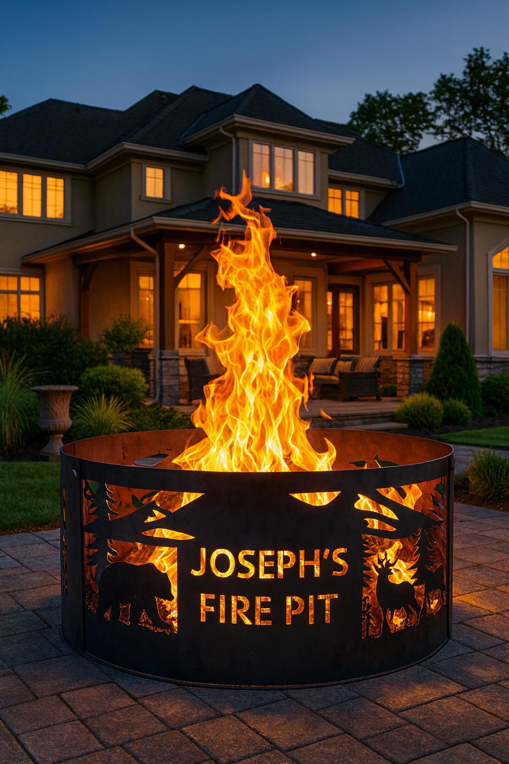 Custom Fire Pit with Name, Personalized Metal Fire Ring, Outdoor Steel ...