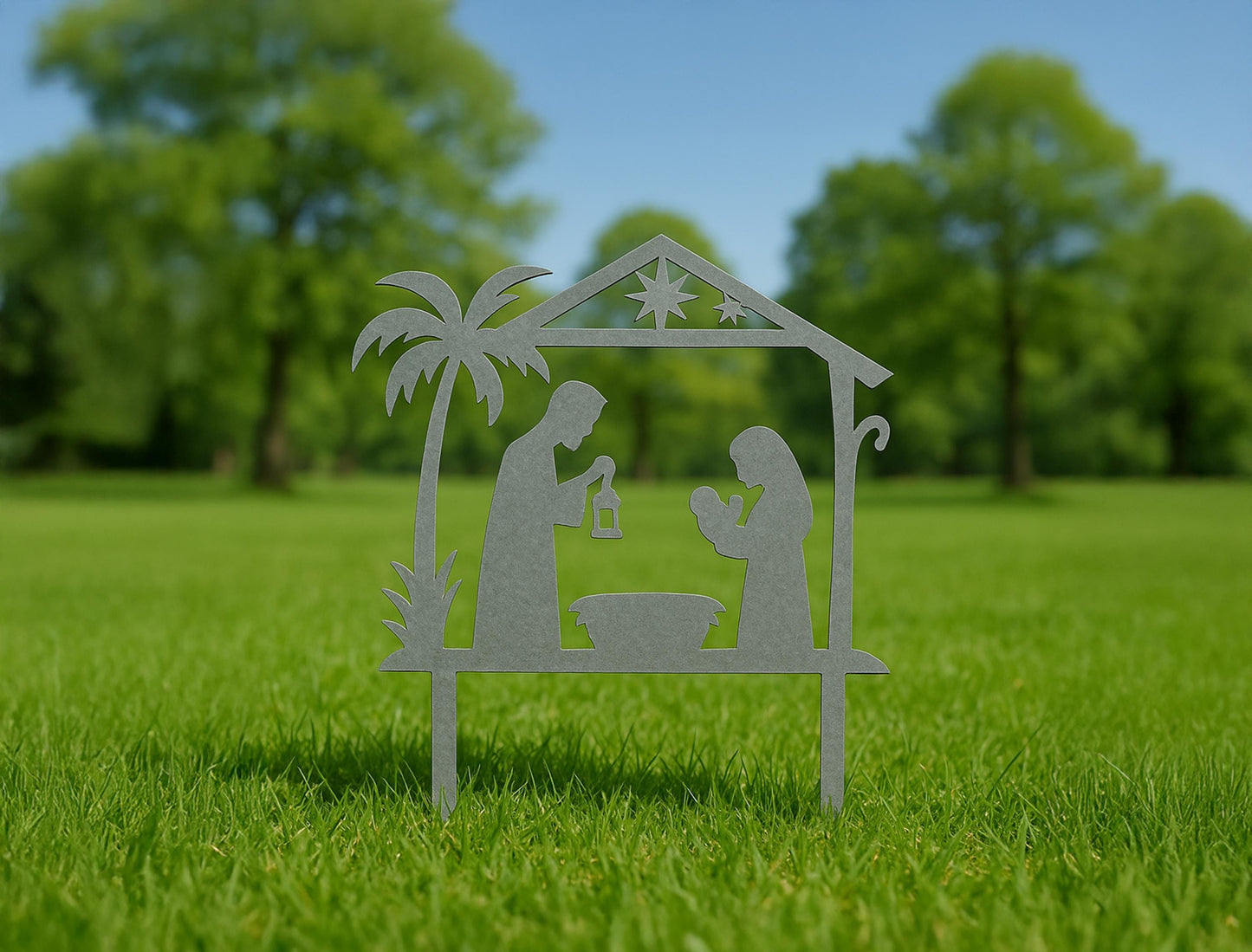 Metal Nativity Garden Stake Shadow Caster, Outdoor Holy Family Yard Decor, Light Casting Christmas Scene, Rustic Christian La