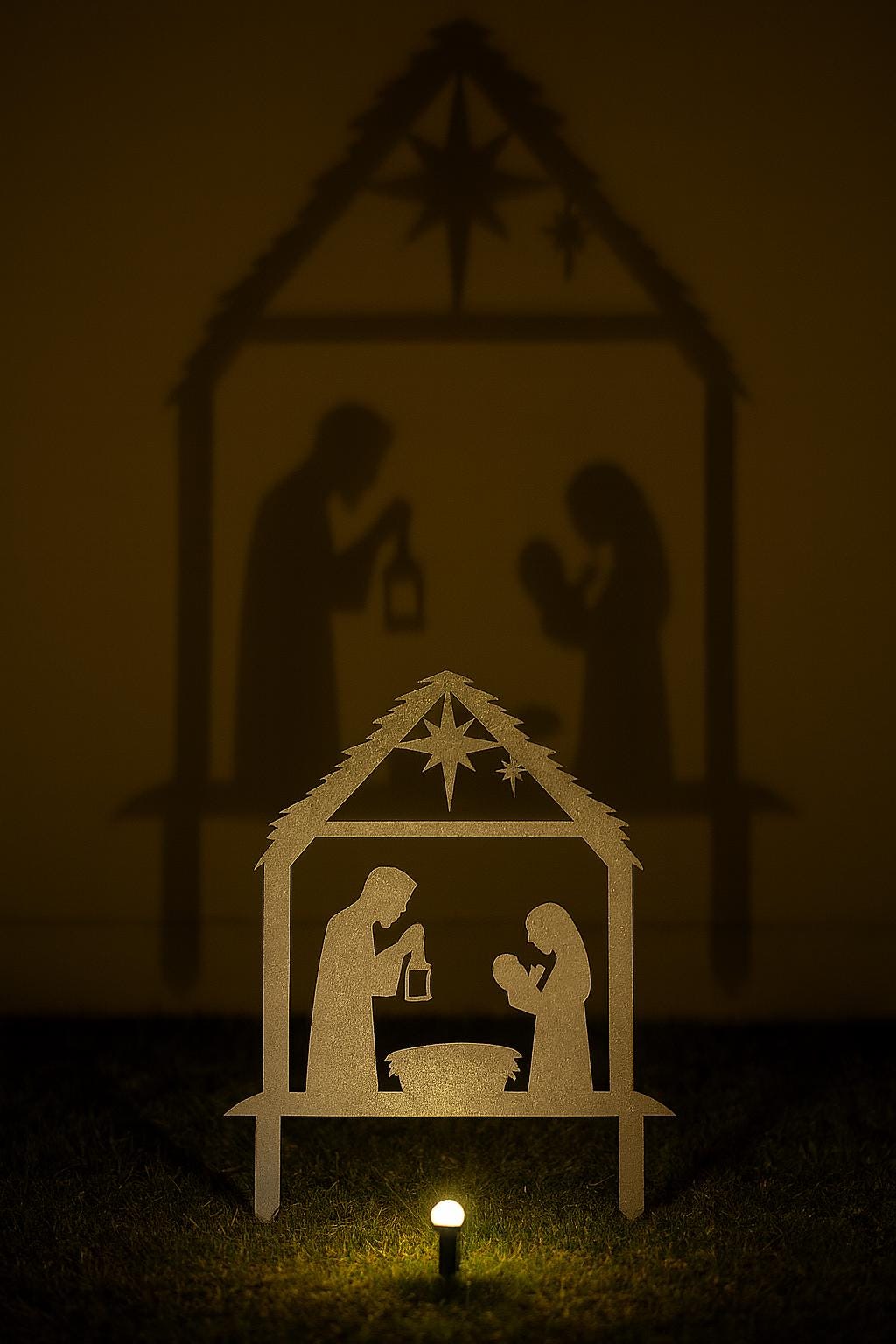 Metal Nativity Garden Stake | Minimalist Holy Family Yard Art | Modern Christmas Outdoor Decor | Light Casting Nativity Shadow Gift