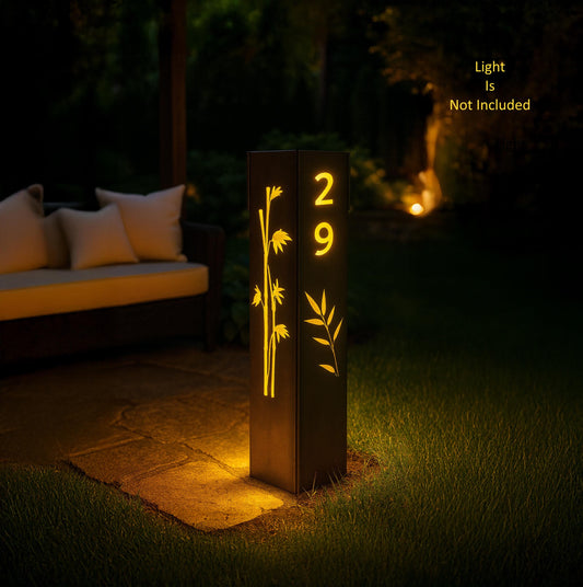 Garden Column House Number Post, Bamboo Metal Address Sign, Modern Garden Light Pillar (No Light), Outdoor Yard Column, Custo