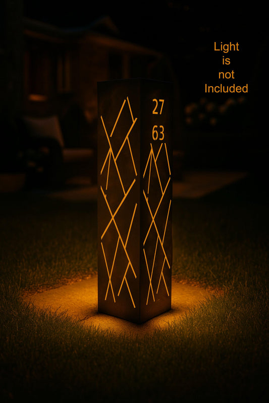 Modern Metal Garden Column, Geometric Light Cutout Yard Art, Outdoor Landscape Pillar, Steel Garden Decor