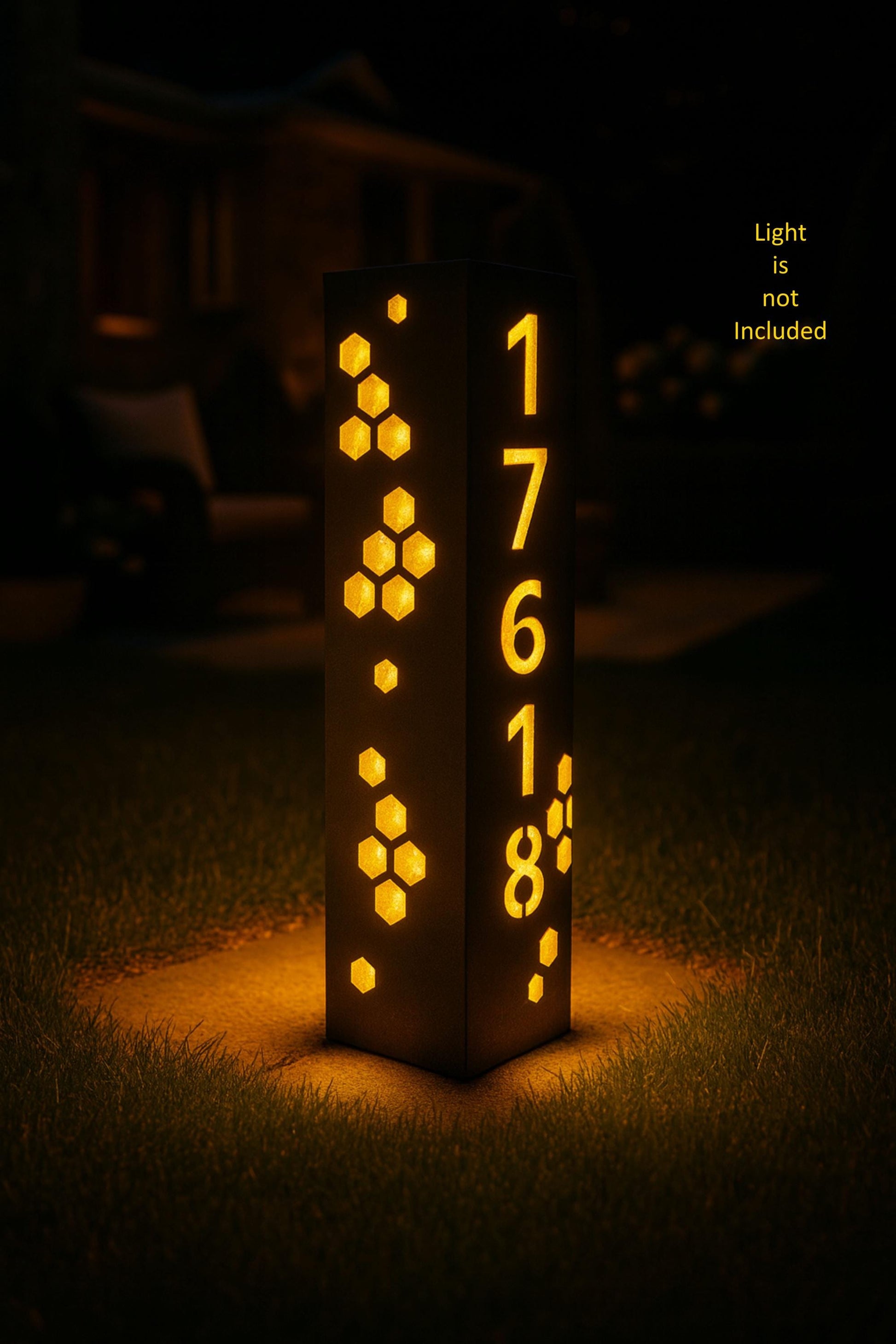Metal House Number Column, Modern Address Pillar for Yard or Driveway, Illuminated Outdoor House Numbers, Custom Address Sign