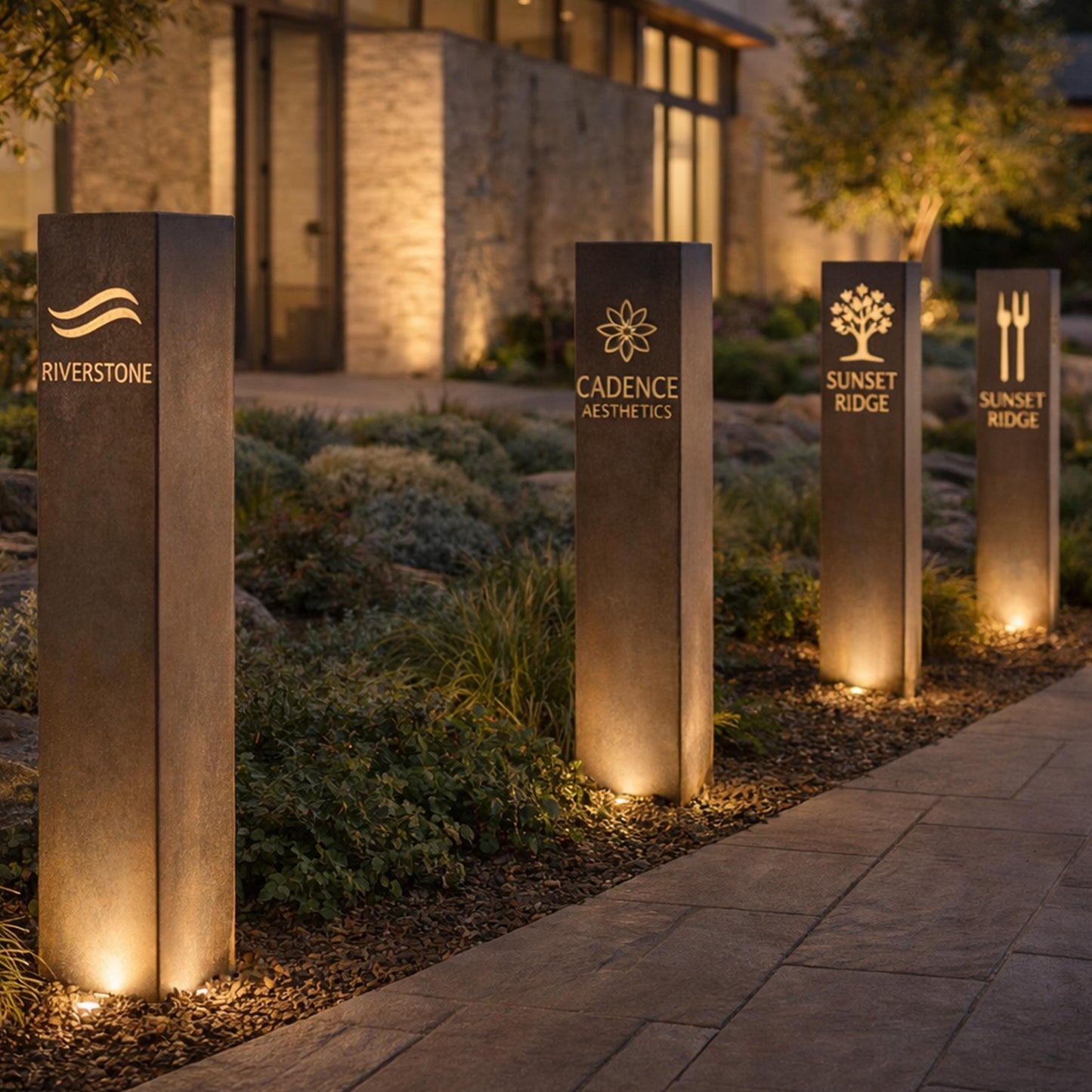 Custom Logo Address Pillar, Modern Metal Sign, Business Logo Column, Illuminated Landscape Post, House Number Sign