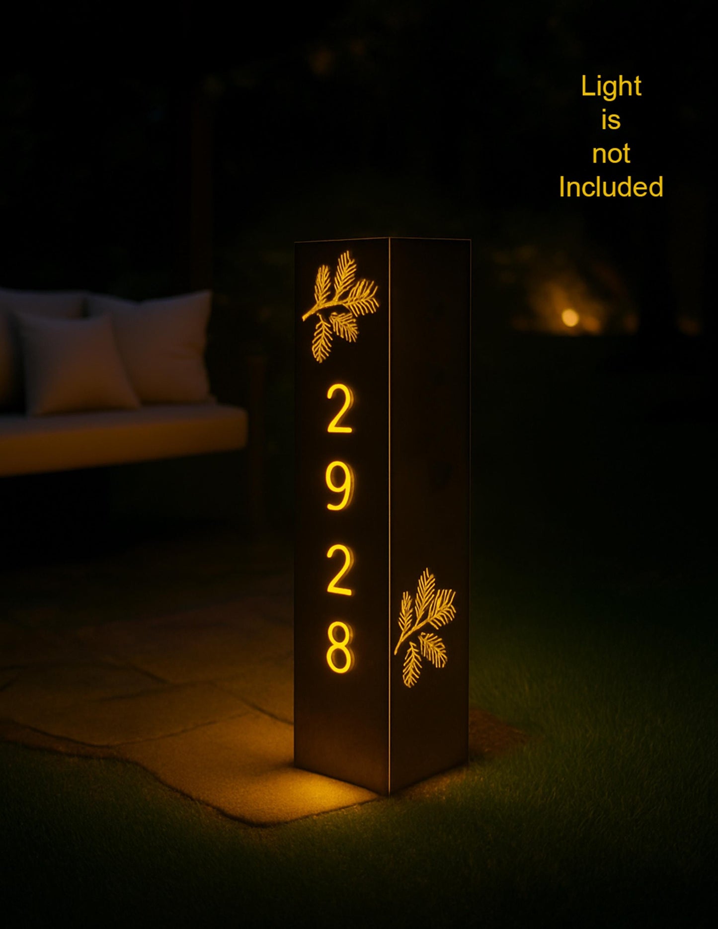 Metal House Number Column with Pine Cones, Rustic Steel Address Post