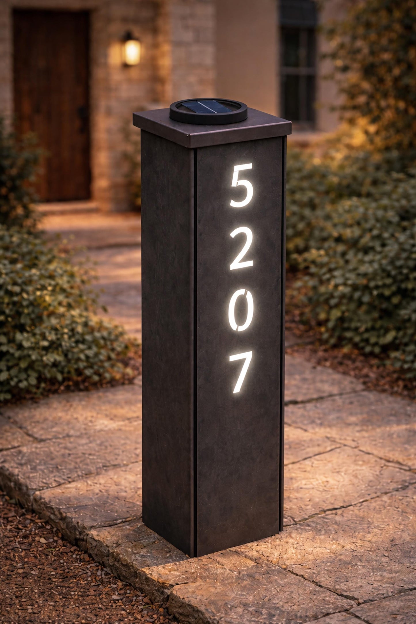 Solar Address Column Light, Modern Outdoor House Number Sign, Illuminated Address Post for Yard Pathway