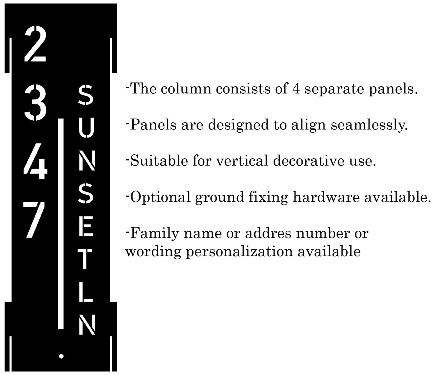 Modern Solar Address Pillar, Lighted House Number Column, Freestanding Metal Post