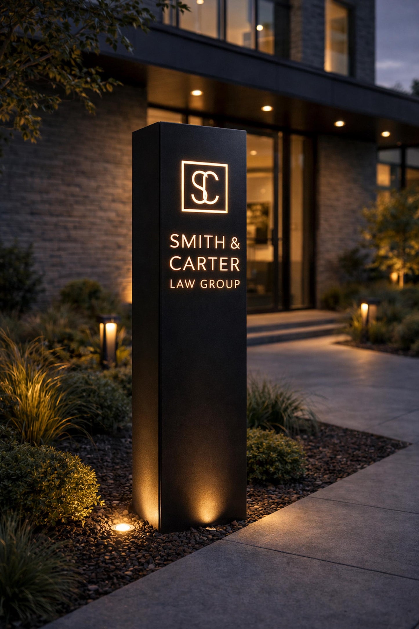 Custom Logo Address Pillar, Modern Metal Sign, Business Logo Column, Illuminated Landscape Post, House Number Sign