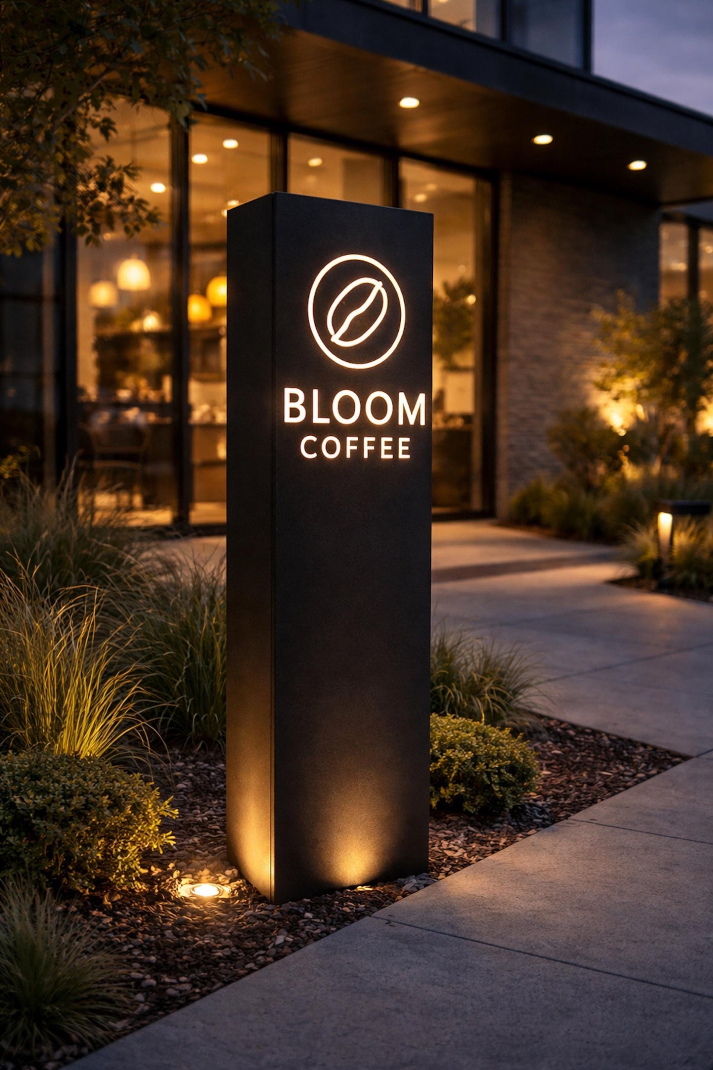 Custom Logo Address Pillar, Modern Metal Sign, Business Logo Column, Illuminated Landscape Post, House Number Sign