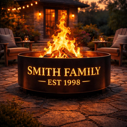 Family Name Fire Pit Ring, Personalized Family Fire Pit, Custom Last Name Fire Pit, Established Date Fire Pit, Housewarming Gift